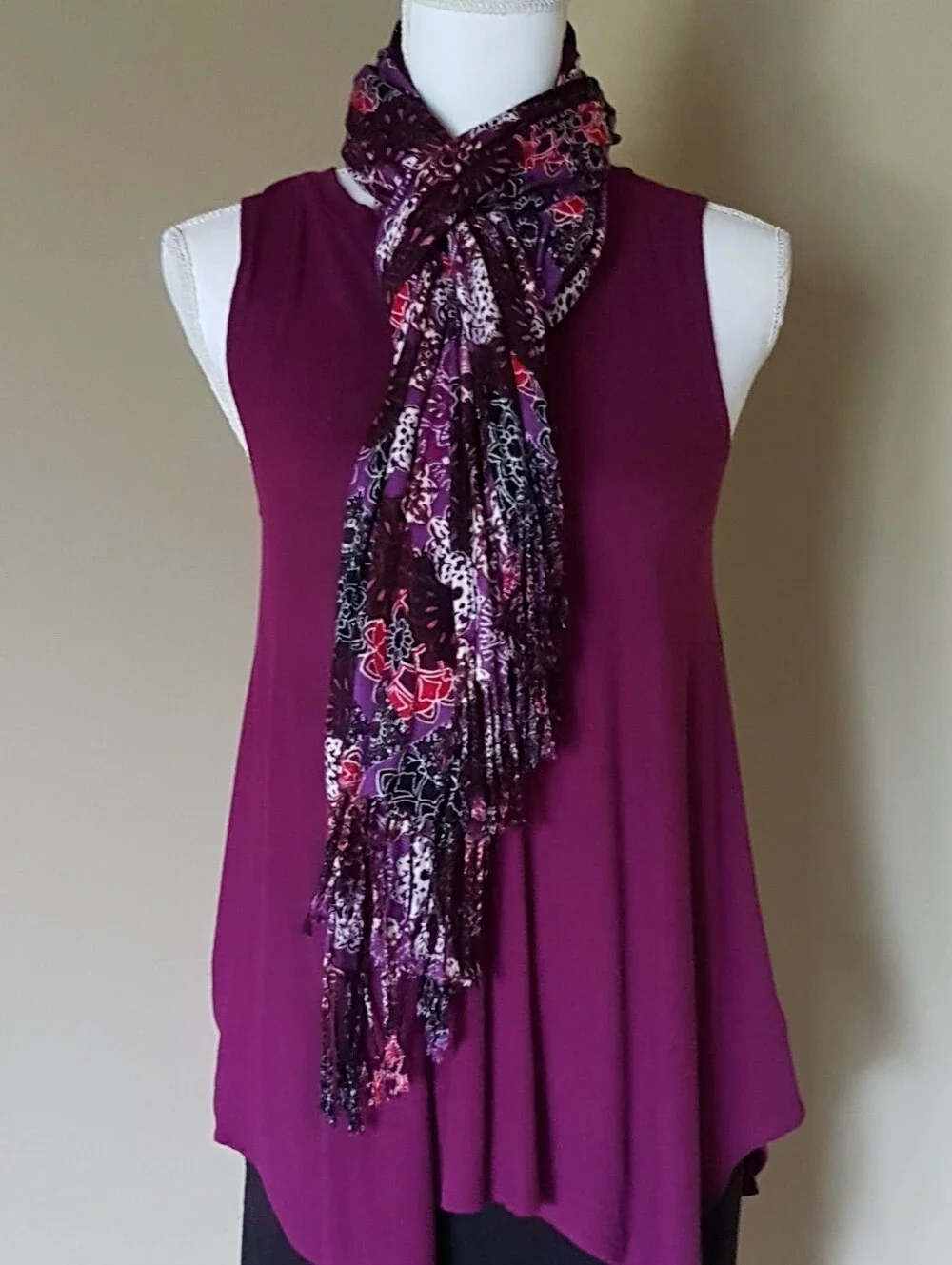 Black & Purple Magenta Multicolor Floral Pattern Scarf Like NEW